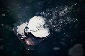 A hard drive disintegrating